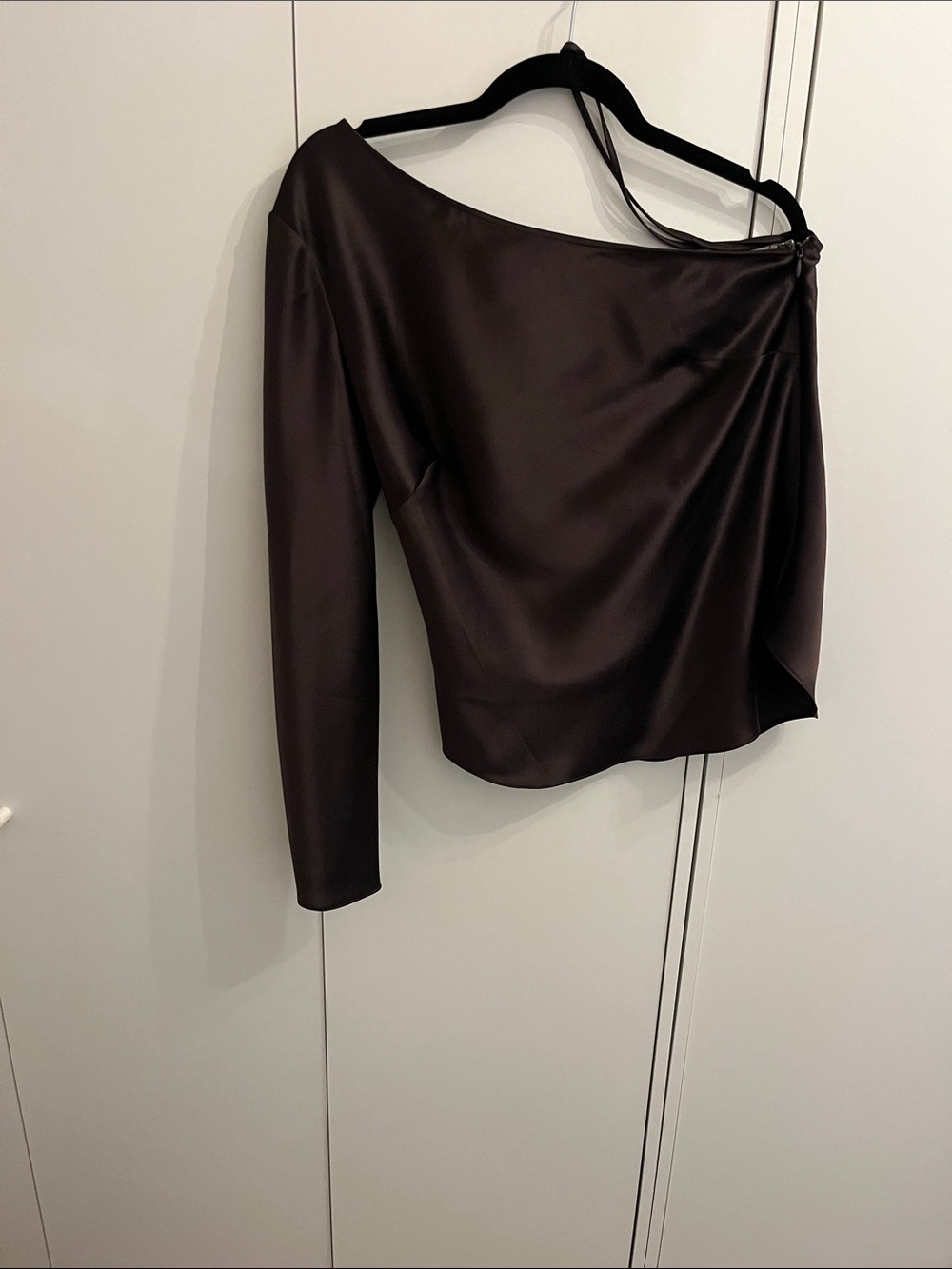 Polo by Ralph Lauren Asymmetrical Satin Skirt in Chocolate Brown